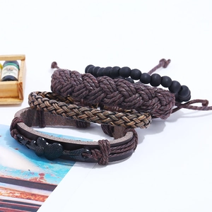 Vintage arrow and heart charm leather woven bracelet set for men and unisex style