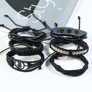 Ensemble de bracelets en cuir pour homme avec tresses et breloques d'ancre et scorpion