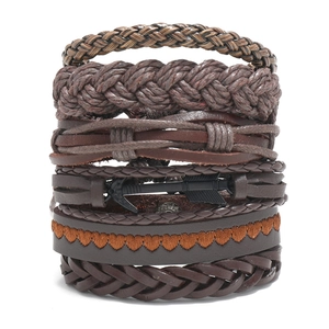 Men Retro Multilayer Braided Cowhide Leather Bracelet Collection Vintage Punk Bohemian Wax Cord Alloy Arrow Pendant Hand Jewelry