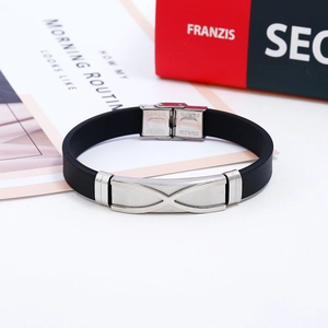 Bracciale sportivo da uomo in silicone con piastra in acciaio inossidabile e chiusura sicura