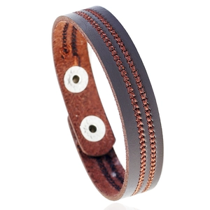 Vintage Punk PU Leather Bracelet For Men Women Adjustable Metal Snap Button Wristband Double Stitching Fashion Jewelry