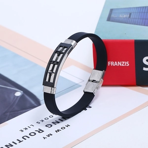 Bracelet pour homme en silicone avec design battement de coeur en acier inoxydable