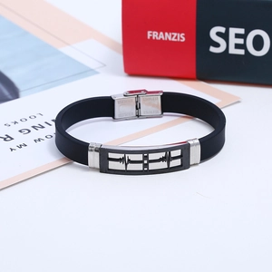 Bracelet pour hommes en silicone avec plaque en acier inoxydable gravée EKG cardio