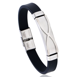 Bracciale in Silicone in Acciaio Inossidabile Punk da Uomo Linea Geometrica Sportiva Motivo Geometrico Nero Argento Gioielli Quotidiani Uomo