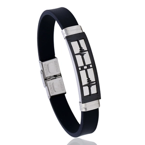 Bracelet Homme Minimaliste en Acier Inoxydable et Silicone Style Punk Motif Ondes ECG Battement de Coeur Bracelet Sportif Ajustable Bijoux de Mode Cadeau