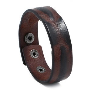 Vintage Cowhide Leather Bracelet For Men Women Adjustable Metal Snap Button Punk Wide Retro Wrap Cuff Bracelet Jewelry