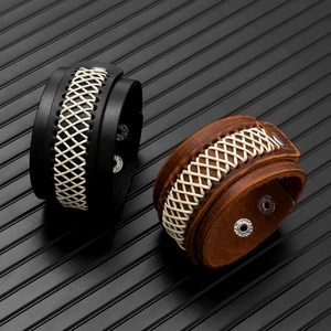 Braided leather multilayer bracelet for men in black and vintage brown punk style