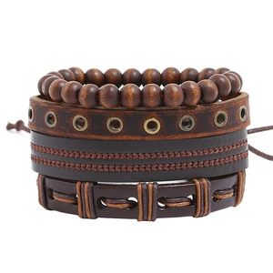 Retro Punk Handmade Woven Cowhide Leather Bracelets Hemp Rope Wooden Beads Braided Multilayer Bohemian Jewelry For Men Women