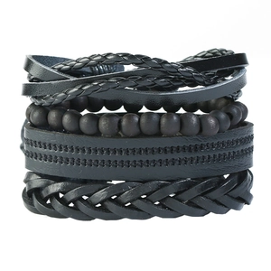 Vintage Punk Multi-layer Leather Bracelet For Men Women Braided Rope Wood Beads Wrap Bracelet Ethnic Bohemian Style Fashion Jewelry Gift