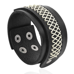 Minimalist handmade multi-layer braided leather wide bracelet with silver metal snaps