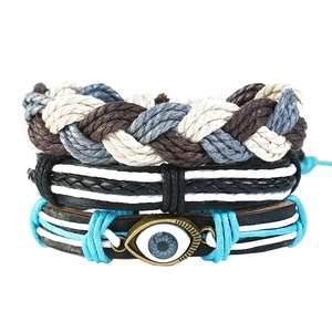 Handmade Braided Leather Hemp Rope Multi-layered Bracelet Evil Eye Alloy Charm Ethnic Bohemian Wrap Wristband For Men Women