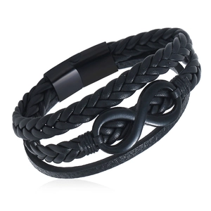 Men Titanium Steel Artificial Leather Bracelet Multi-layer Braided Infinity Symbol Magnetic Buckle Punk Wristband Jewelry