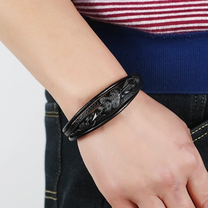 Punk black multi-layer leather bracelet for men featuring a heart and arrow metal charm