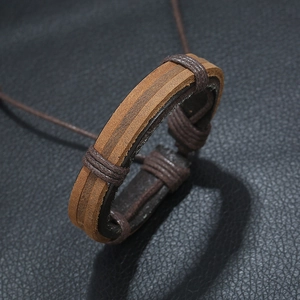 Retro multi-layer braided cowhide leather bracelet for men with brown wrap cord