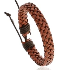 Retro Braided PU Leather Bracelet For Men Adjustable Woven Wax Thread Cord Bracelet Vintage Casual Hand Jewelry