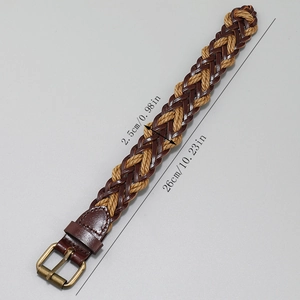 Handmade woven PU leather bracelet with bronze buckle and vintage style for men and women