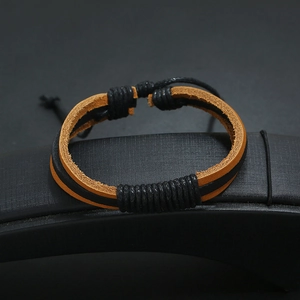 Retro punk braided leather bracelet with double layers for men and women in dark tones