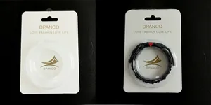 Detailed view of the DPANCO brand packaging set for braided charm bracelets with card