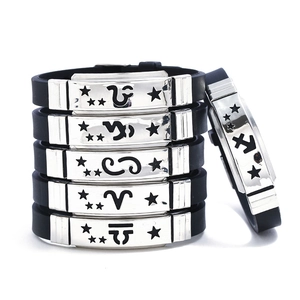 Braccialetto in Silicone con Zodiaco in Acciaio al Titanio Punk per Uomo Donna Moda Costellazione Regolabile Gioielli Regalo di Compleanno