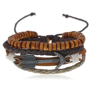 Punk Retro Multi-layer Cowhide Leather Bracelet For Men Vintage Alloy Arrowhead Charm Wood Beads Braided Adjustable Wristband