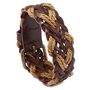 Handmade Woven PU Leather Bracelet For Men Women Retro Cord Bracelet Vintage Style Metal Buckle Bangle Cuff Jewelry Gift