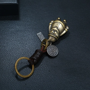 Handwoven genuine leather keychain with vintage bronze dwarf pendant and heart quote tag