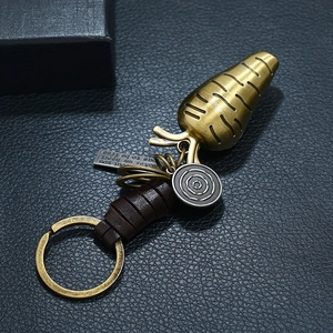 Vintage carrot-shaped alloy keychain with leather wrapping and engraved tag for car keys