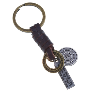 Punk Vintage Braided Cowhide Leather Keychain For Men Women Retro Zinc Alloy Metal Ring Pendant DIY Jewelry Accessory