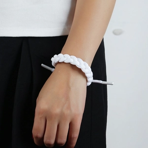 Minimalist white multi-layer braided rope bracelet with adjustable silver clasp for couples