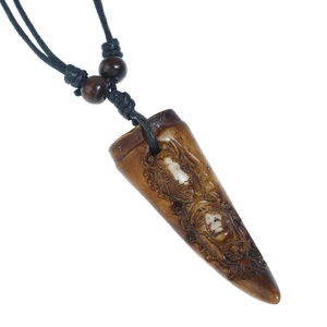 Vintage Tribal Resin Bull Head Pendant Necklace For Men Hand Carved Ethnic Style Adjustable Cord Jewelry Gift