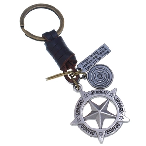 Vintage Woven Leather Keychain For Men Women Pentagram Pendant Bronze Silver Metal Key Ring Jewelry Accessories Gift