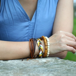 Ensemble de bracelets bohèmes multicouches en cuir fait main avec perles pour hommes et femmes