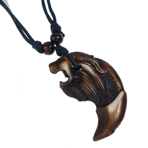 Collier Pendentif Tête de Lion en Résine Tribale Rétro pour Homme Cordon Ciré Tissé à la Main Avec Perles en Bois Bijoux Ethniques Style Punk Vintage