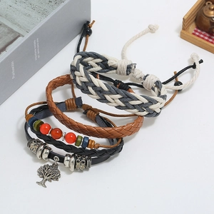 Ensemble de bracelets multicouches en cuir avec pendentif Arbre de Vie et perles