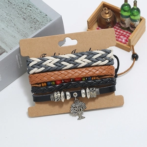 Ensemble de bracelets multicouches en cuir tressé avec pendentif Arbre de Vie