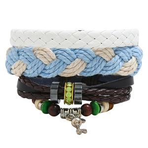 Vintage Multi-Layer Braided Cowhide Leather Bracelet For Men Women Handmade Beaded Key Pendant Bohemian Punk Style Jewelry
