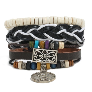 Bracciale Intrecciato in Pelle Retro Punk Con Ciondolo Yin Yang Tai Chi Perline Boho Multistrato Gioielli Uomo Donna