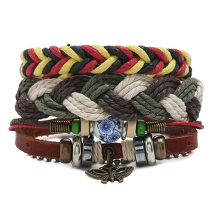 Bohemian Vintage Leather Woven Bracelet For Men Women Butterfly Charm Ceramic Bead Ethnic Multi-layer Hand-beaded Jewelry
