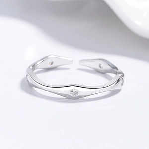 Minimalist 925 silver geometric open ring with sparkling round zircon stones for women