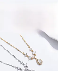 Detail of 925 silver water drop pendant with sparkling cubic zirconia inlay