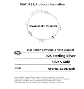 Spécifications du bracelet en argent 925 avec breloques étoile, nœud et note de musique