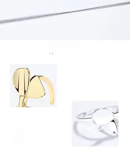 Detail of 925 sterling silver ginkgo leaf open rings in polished silver and gold finish