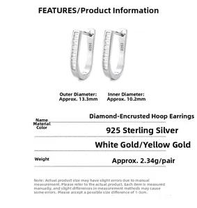 Détail du poinçon S925 sur boucles d'oreilles fer à cheval avec pavé de zircons