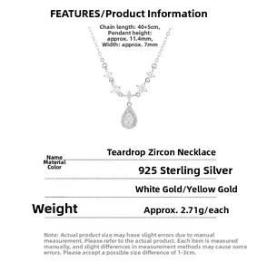 Detail view of 925 silver teardrop zircon necklace with 40+5cm chain size specs