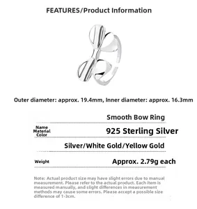 Detail showing 925 sterling silver bow ring dimensions with 16.3mm inner diameter size