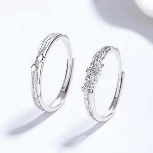 925 Sterling Silver Butterfly Couple Rings Set Adjustable Open Finger Ring With Zirconia Niche Design Fashion Lovers Gift