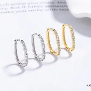 Orecchini a Cerchio in Argento Sterling 925 Pavé di Zirconia Minimalisti Ovali a Forma di U Gioielli alla Moda Donna