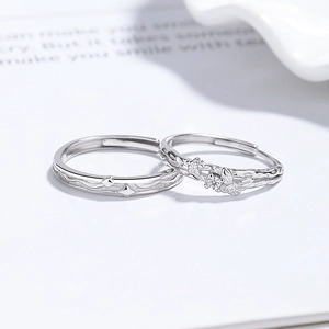 925 silver butterfly couple rings with brushed texture and sparkling zircon inlay