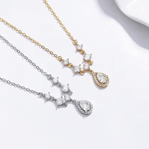 Elegant 925 Sterling Silver Teardrop Zirconia Pendant Necklace For Women Minimalist Inlaid Rhinestone Water Drop Jewelry