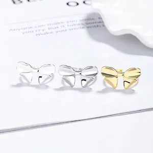 925 Sterling Silver Bowknot Open Ring For Women Adjustable Plain Band Butterfly Knot Fashion Finger Ring Jewelry